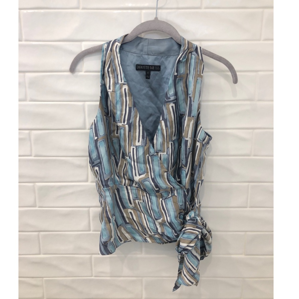 Lafayette 148 NY silk print wrap blouse